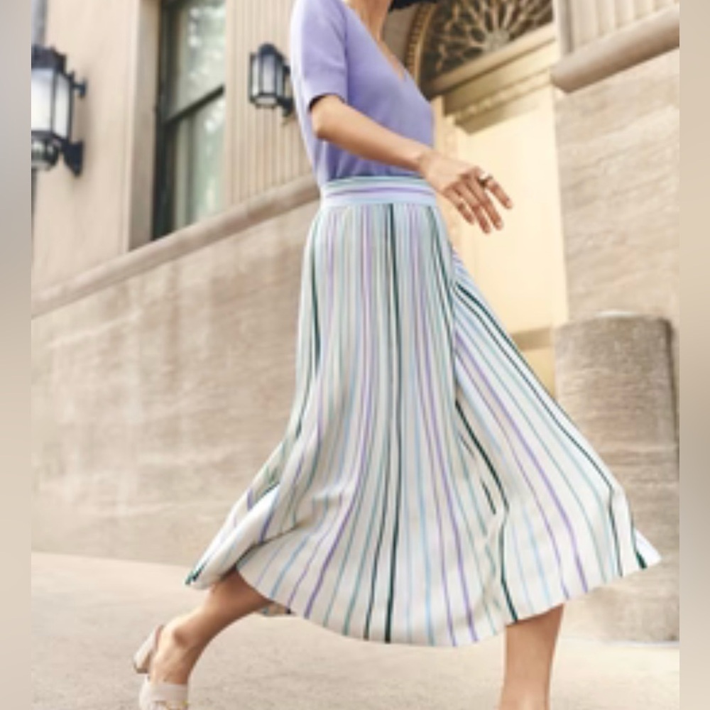 Ann Taylor Striped Pleated Maxi Skirt in White, Lavender & Mint